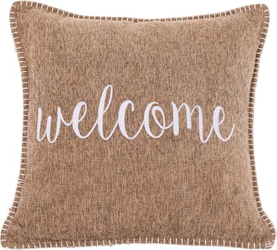 TISECO HOME STUDIO - Kussen (gevuld) DAMIAN - Geborduurde WELCOME tekst - Vierkant - 45x45 cm - Zand