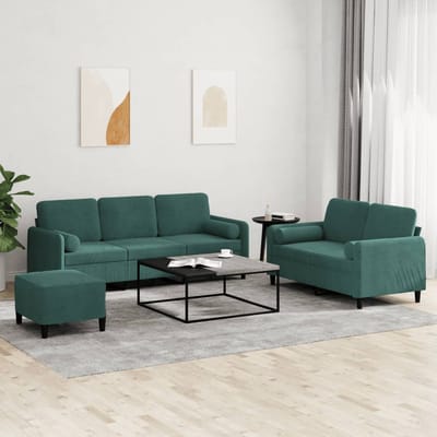 vidaXL - 3-delige - Loungeset - met - kussens - fluweel - donkergroen