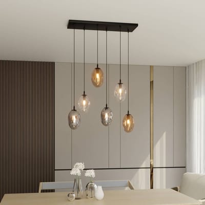 Euluna Hanglamp Glassy, 6-lamps, glazen bol, gekleurd