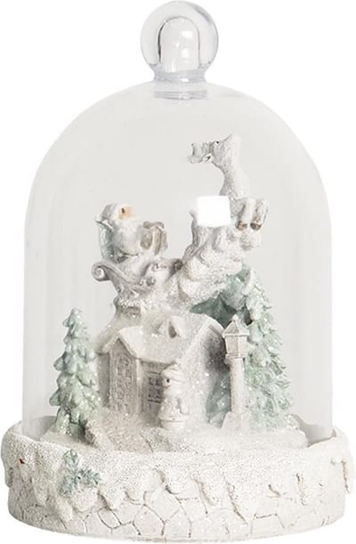 Clayre & Eef Glazen Stolp Ø 13x18 cm Wit Kunststof Glas Rond Kerststolp