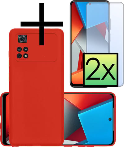 Hoesje - Met 2x Screenprotector - Geschikt voor Xiaomi Poco X4 Pro 5G - Sterk & Shockproof - Back Cover - Siliconen Case - Telefoon Hoes - Rood