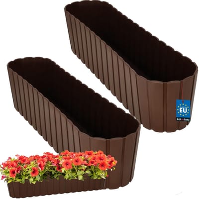 KOTARBAU® 2 st. Balkonbak, Bloembak voor Balkon, Kunststof, 60 x 14 x 13 cm, Bruin, Plantenbak Balkon, Groot, Rustiek, Weerbestendig Plantenbak, voor Binnen en Buiten