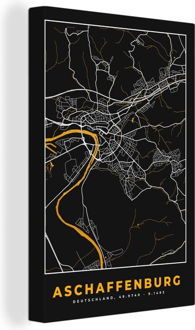 Canvas Schilderij Goud – Duitsland – Plattegrond – Gold – Stadskaart – Kaart – Aschaffenburg - 20x30 cm - Wanddecoratie