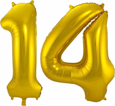 Folat Folie ballonnen - 14 jaar cijfer - goud - 86 cm - leeftijd feestartikelen - versiering