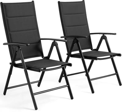 RosaBloom premium tuinstoelen set van 2 - Opvouwbare klapstoelen - Verstelbare campingstoelen - 66x57x110cm - Aluminium & Textileen - Zwart