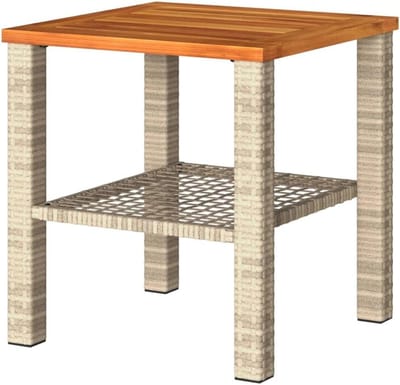 Tuintafel Polyrotan - Buitenmeubel - Geniet Buiten - Onderhoudsvriendelijk - 40 x 40 x 42 cm - Beige en bruin