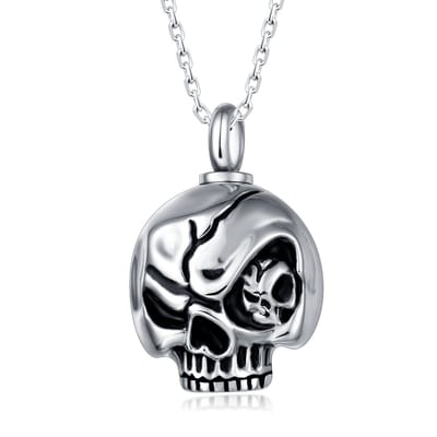 Quiges - RVS - Ashanger - Urn - Schedel - Met - Verstelbare - Ketting - 46 - 52cm - Asketting - As sieraad - SLSA030