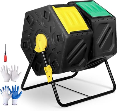 Compost Tumbler - Compostbak Tuin - Afval Verwerken - Dubbele Kamer Ontwerp - 37 Gallon - Zwart