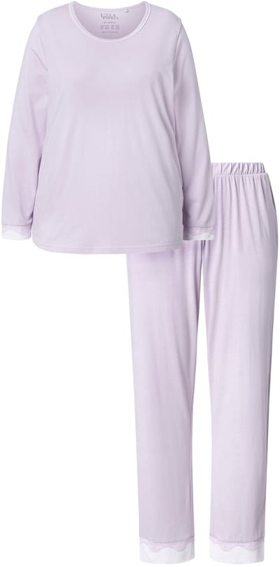 Ulla Popken - Dames - Pyjama kant ronde hals lange mouwen - Lichtpaars - Maat 50+