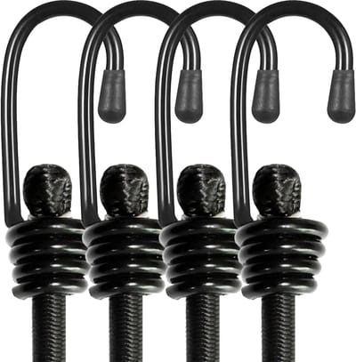 Bungee-koorden met haken, stevige elastische bungee-riemen voor buiten, geurloos, industrieel bungee-touw voor het vastzetten van zeilen, bagage, tenten, fietsen of het opruimen van de tuin, 4 stuks zwart (8 mm * 35 cm) - 8mm*35cm