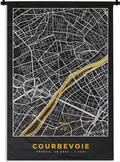 Wandkleed - Wanddoek - Plattegrond – Kaart – Stadskaart – Frankrijk – Courbevoie - 120x180 cm - Wandtapijt