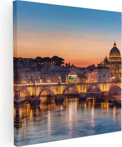 Artaza Canvas Schilderij Zonsondergang - 30x30 cm - Klein - Wanddecoratie Rome - Muurdecoratie Stad - Kamer Accessoires Italië