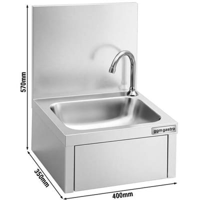 GGM Gastro Handwaschbecken - mit Wasserhahn, Kniebedienung & hoher Aufkantung