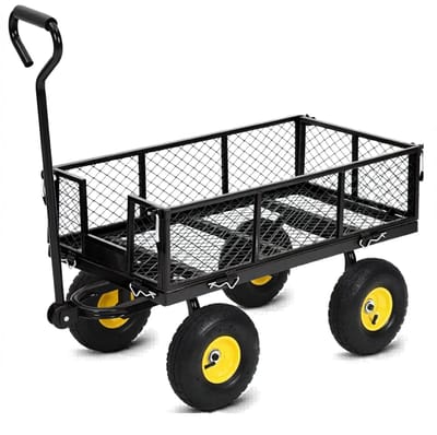 UFTA Tuinwagen - Stalen Bolderwagen - Tuinkar met Afneembare Zijkanten - 400 Kg Draagvermogen - 180° Draaibaar Handvat - Zwart