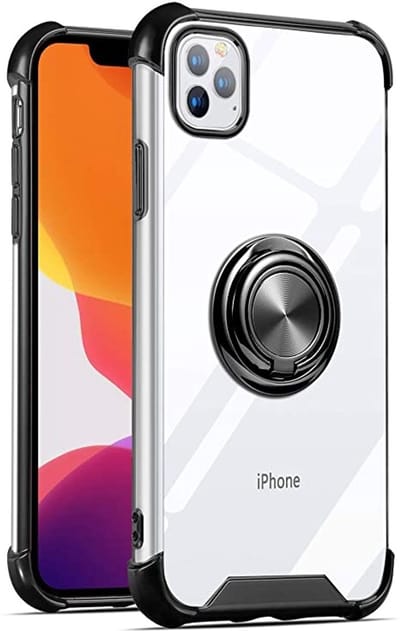 Hoesje Geschikt voor iPhone 11 Pro hoesje silicone met ringhouder Back Cover case - Transparant/Zwart