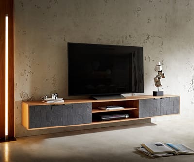TV-meubel Teele acacia natuurleisteen 240 cm 4 deurs zwevend lowboard