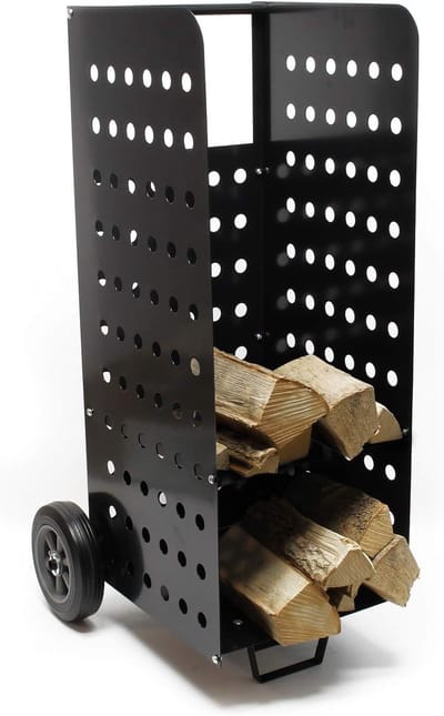 Houtkar XL - Trolley Haardhout - Haardhout Transport - Stabiele Perforatieplaat - 53x36x106 cm - Zwart