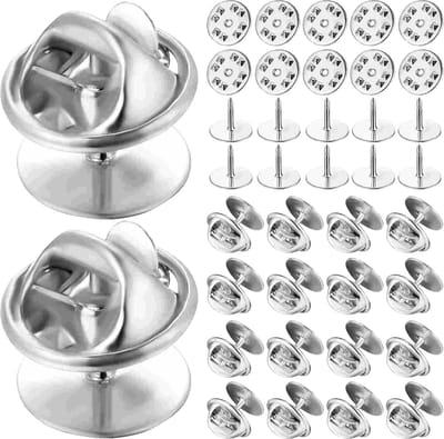 Fako Bijoux - 25 Steek Pinnen Met Pin Backs - Badge Pin - Revers Pinnen - Kopspijkers - Vlinder Clutch Backings - Pin Cap Keepers - DIY Voor Broche Sieraden - 25 Sets - Zilver