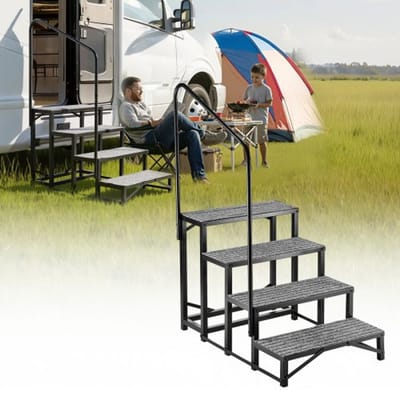VEVOR Camperopstap 4 treden, instaphulp, draagvermogen 299,38 kg, met antislipmat, buitentrap voor campers, caravans, stacaravans, zwembaden, spa's, sta-op voor senioren, honden, zwart