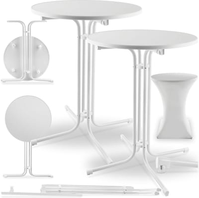 tectake® Statafel - Set van 2 Statafels - Inklapbaar - Ø80 x 110 cm - Bistrotafel - Met Statafelrok - Statafelhoes - Sta Tafel met Hoes - Bartafel - Partytafel - Staantafel met Rok - Wit