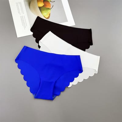 3 pièces/ensemble Culotte sans couture en soie glacée à volants pour femmes grande taille culottes fines taille basse rehausse-fesses sous-vêtements féminins L&3pcs