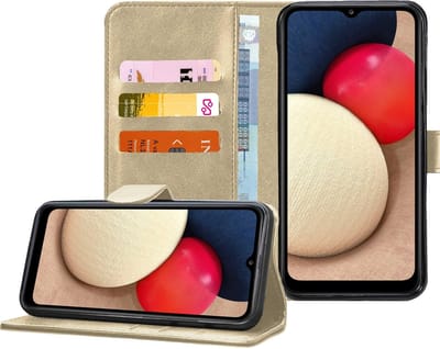Hoesje geschikt voor Samsung Galaxy A02s - Book Case Portemonnee Hoesje Goud