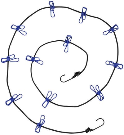 Benson Waslijn incl. 12 knijpers - elastisch van 190 tot 320 cm - met haken