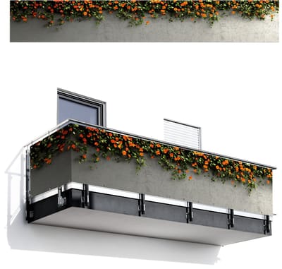 Balkonscherm 500x75 cm - Balkonposter Bloemen - Muur - Oranje - Balkon scherm decoratie - Balkonschermen - Balkondoek zonnescherm