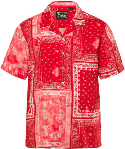 STHUGE - Heren - Overhemd halflange mouwen Cubaanse kraag all-overprint boxy fit - Chili rood - Maat 3XL