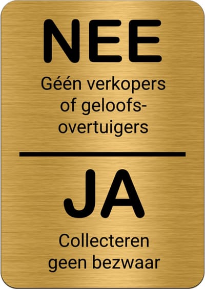 Brievenbusbordje Goud - NEE geen verkopers, JA collecteren geen bezwaar - 5 x 8 cm - ronde hoeken - incl. 3M-tape | Gratis Verzending | Decoporta
