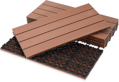 Terrastegels, 18 stuks, kliktegels met houtlook, WPC-tegel, 30 x 60 cm, bruin
