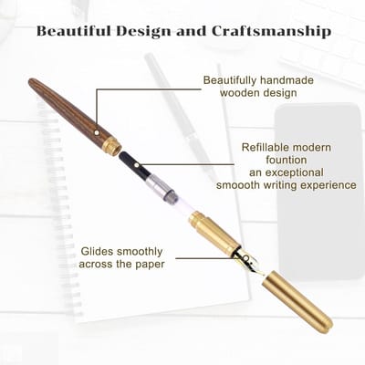 Elvaris - Luxe houten vulpen met inktpatronen - Fijne punt - Vintage stijl - Zakelijke kalligrafie geschenken - Handgemaakt - Benodigdheden voor journaling - Houten pen