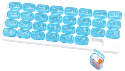 Dailygoods- Pillendoos 31 Dagen - Draagbare Organizer - Afneembare Containers - Doorschijnend en Duurzaam - BPA-vrij - 11"x4" Box - Medicatieplanner