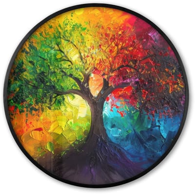 Poster in lijst Rond - Fotolijst 60x60 cm - Posters - Boom - Kleurrijk - Modern - Abstract - Ronde posterlijst zwart - Decoratie - Wanddecoratie woonkamer - Muurdecoratie slaapkamer