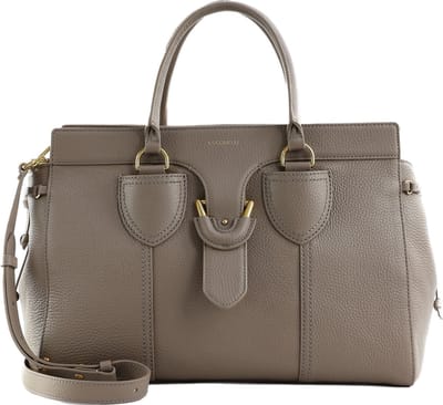 COCCINELLE Leren Handtas Schoudertas York Handbag Grained Leather Warm Taupe