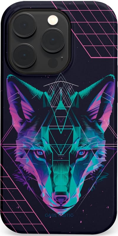 Casetastic hoesje geschikt voor Apple iPhone 14 Pro - MagSafe - Dubbellaagse bescherming - Neon Wolf - Fashion Case - Donkerblauw