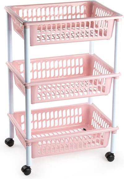Plasticforte keukentrolley/badkamer trolley - op wieltjes - 3-laags - oudroze - kunststof - 40 x 30 x 61,5 cm