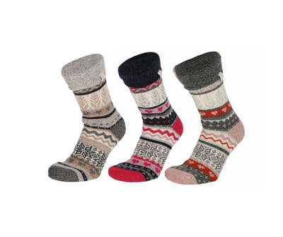 Gebreide huissokken - Dames - Ijssterren patroon - 3-Pack - 35/38
