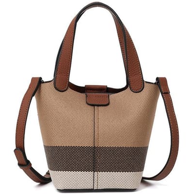 Nieuwe High-end Stijl Geruite Leren Emmer Moeder Tas Modieuze en Veelzijdige Dames Tas Handgedragen Één Schouder Diagonaal Schoudertas brown