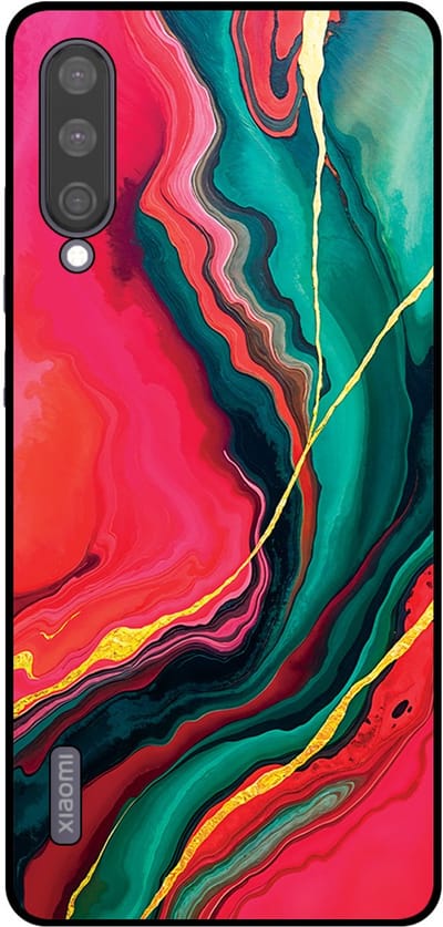 Smartphonica Telefoonhoesje Geschikt voor Xiaomi Mi A3 met Rood Groen Marmer Opdruk - TPU Backcover Case Red Green Marble Design geschikt voor Xiaomi Mi A3