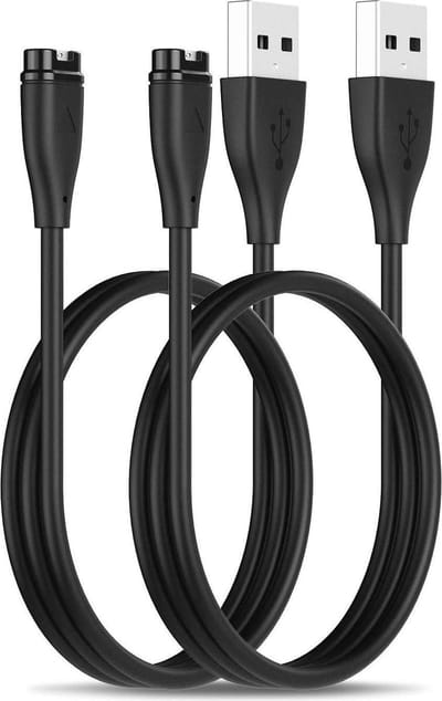 Jumada's - 2-Pack Oplaadkabel voor Garmin Fenix, Forerunner, Approach, Quatix, Vivoactive, Vivomove, Instinct & Venu - USB - 1.0m - Zwart