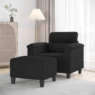 Relaxfauteuil met kruk - Comfortabele stoel - Ontspannen lezen - Vlekbestendige stof - 90 x 77 x 80 cm - Zwart