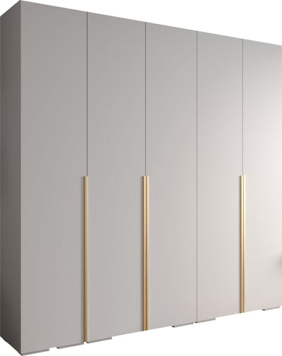 Opbergkast Kledingkast met 5 draaideuren Garderobekast slaapkamerkast Kledingstang met planken | Gouden Handgrepen, elegante kledingkast, glamoureuze stijl (LxHxP): 250x237x47 cm - IVONA 1 (Wit, 250 cm)