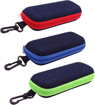 Denim Brillenhoes - Zonnebril Tas - Veilig Opbergen - Met Rits & Karabijn - 3 Stuks - Gemengde Kleuren