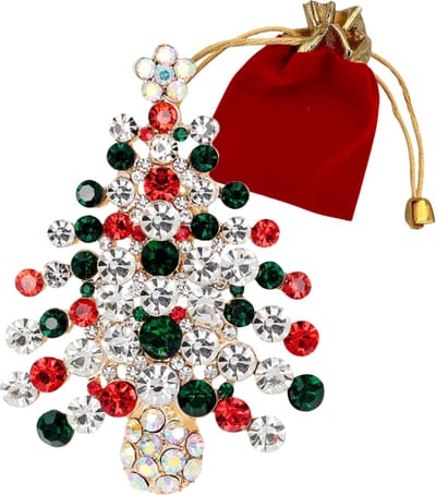 Kerstbroche met Strass - Kerstboom Broche met gekleurde steentjes - Sieraad voor kerst
