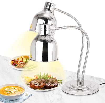 Voedselverwarmer Lamp - Buffet Verwarmer - Eten Warm Houden - Dubbele Lampkop - 70 cm Uitschuifbaar - Zilver