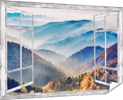Gards Tuinposter Doorkijk Heuvel Landschap van het Zwarte Wout Bos - 180x120 cm - Tuindoek - Tuindecoratie - Wanddecoratie buiten - Tuinschilderij