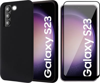 Hoesje geschikt voor Samsung Galaxy S23 - Screen Protector FullGuard - Back Cover Case SoftTouch Zwart & Screenprotector