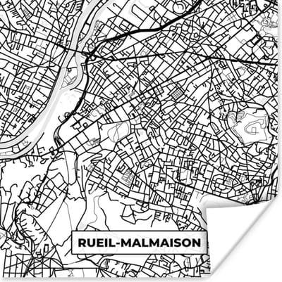 Poster Kaart - Stadskaart - Frankrijk - Rueil-Malmaison - Plattegrond - Zwart wit - 100x100 cm XXL