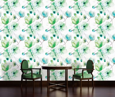 Flowers Pattern Green Photo Wallcovering